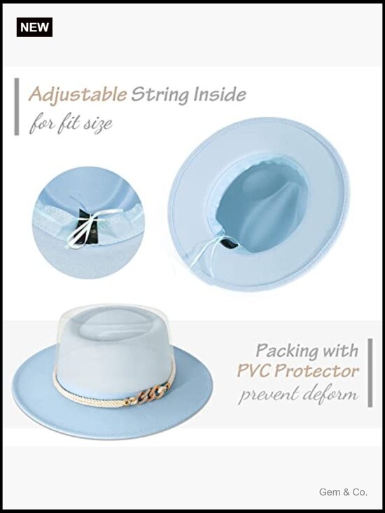 Wide Brim Fedora Hat with Belt Buckle Pork Pie Hat
